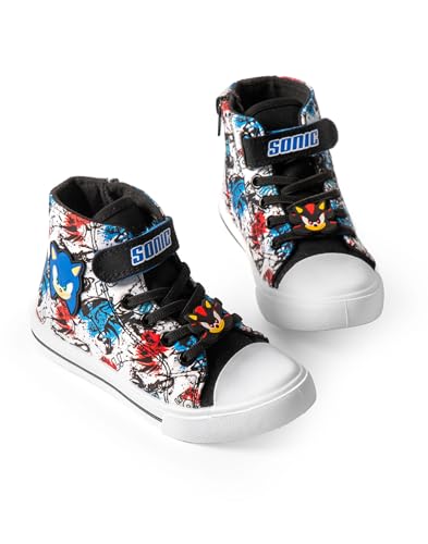 Sonic The Hedgehog Jungen-High-Top-Sneaker mit Klettverschluss | Shadow The Hedgehog Kinder Schwarz Blau Rot Grafik Schuhe | Sonic Merchandise STH Merch | Zurück zum Schulschuh von Sonic The Hedgehog