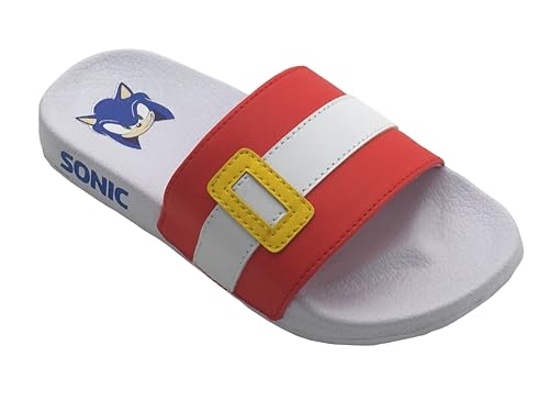 Sonic The Hedgehog Jungen Mädchen Kinder Pool Sliders Flip Flops Strandsandalen Rot/Weiß gestreift Größe 10-4, weiß, 28 EU von Sonic The Hedgehog