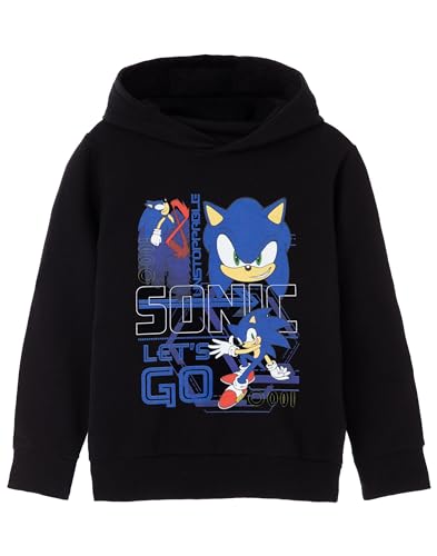 Sonic The Hedgehog Jungen Schwarzer Kapuzenpullover | Sonic und 'Let's Go' Design | Bereit für Sonic Adventures | EIN kuscheliger Hoodie für Junge Sonic-Enthusiasten von Sonic The Hedgehog