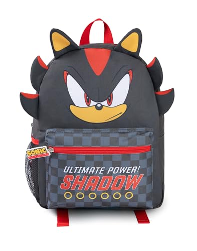Sonic The Hedgehog Kinder 3D Shadow Rucksack | Schwarz-rote Schultasche mit „Ultimate Power!“ Shadow Grafik | Gaming-Rucksack mit karierter Vordertasche und Reißverschluss von Sonic The Hedgehog