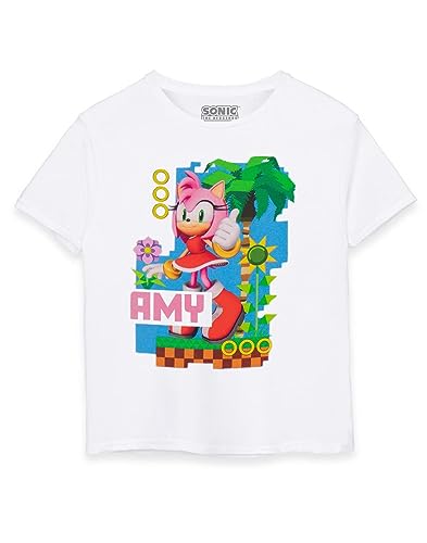 Sonic The Hedgehog Kinder Weißes T-Shirt | Amy Green Hills Design | Offizielles Sonic Merchandise | Komfortables & stylisches T-Shirt für Junge Gamer von Sonic The Hedgehog