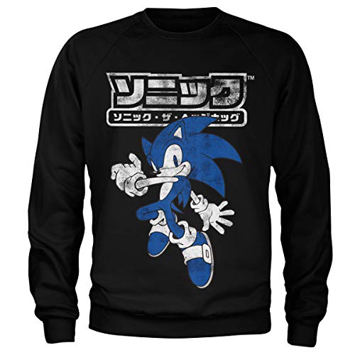 Sonic The Hedgehog Offizielles Lizenzprodukt Japanese Logo Sweatshirt (Schwarz), L von Sonic The Hedgehog