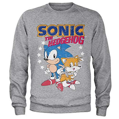 Sonic The Hedgehog Offizielles Lizenzprodukt Sonic & Tails Sweatshirt (Heather Grau), XL von Sonic The Hedgehog