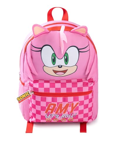 Sonic The Hedgehog Pinker 3D-Rucksack „Amy the Hedgehog“ für Kinder | Charakter-Schultasche mit „Amy Let’s Roll!“-Text | Reißverschluss | Tragetasche für Bücher und Lunchboxen von Sonic The Hedgehog