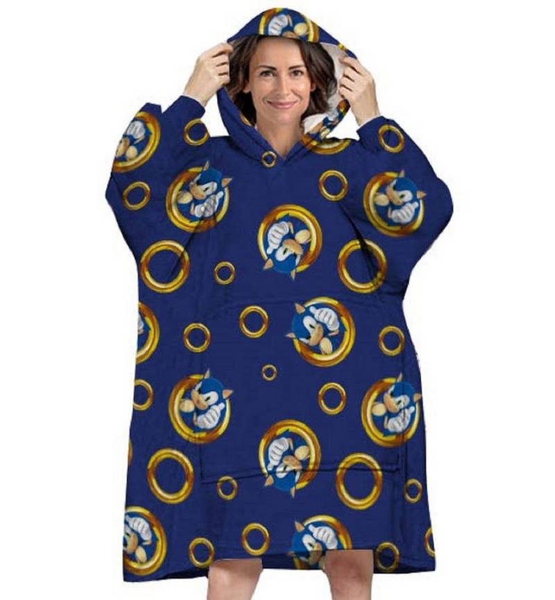 Sonic The Hedgehog Poncho - Bequemer Überwurf mit Kapuze für Erwachsene in Einheitsgröße (1-St) vielseitig Nutzbar am Strand von Sonic The Hedgehog