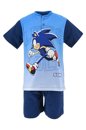 Sonic The Hedgehog Pyjama für Jungen, 2 Teiliges Set Sonic Design Weicher Baumwolle T-Shirt und Shorts für Jungen, Größe 8 Jahre | Navy Blau von Sonic The Hedgehog