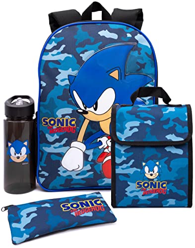 Sonic The Hedgehog Rucksack Set Kinder 4 Stück Camo Lunchbox Wasserflasche von Sonic The Hedgehog