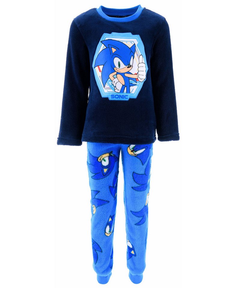 Sonic The Hedgehog Schlafanzug SEGA (2 tlg) Kinder Fleece Pyjama langarm Gr. 98 - 128 cm von Sonic The Hedgehog