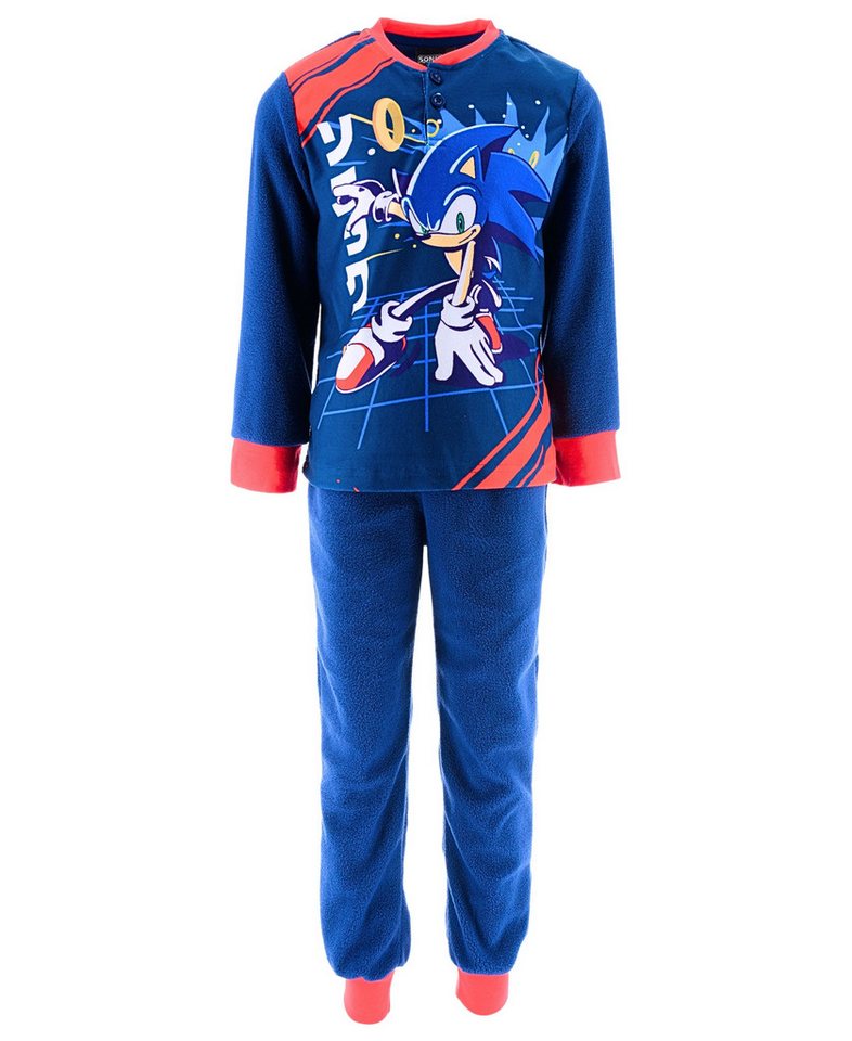 Sonic The Hedgehog Schlafanzug SEGA (2 tlg) Kinder Fleece Pyjama langarm Gr. 98 - 128 cm von Sonic The Hedgehog