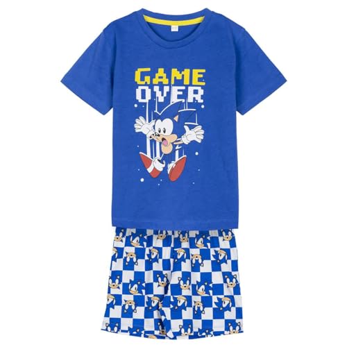 Sonic The Hedgehog Schlafanzug für Jungen, 2-Teiliges Set Pyjama aus Weicher Baumwolle, T-Shirt und Shorts im Sonic Igel Design, Größe 12 Jahre | Blau von Sonic The Hedgehog