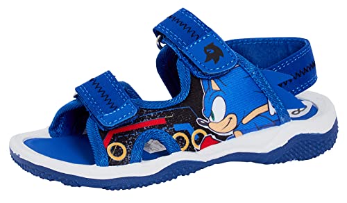 Sonic The Hedgehog Sport Sandalen für Jungen Sega Open Toe Easy Fasten Sliders Sommerschuhe, blau, 32 EU von Sonic The Hedgehog
