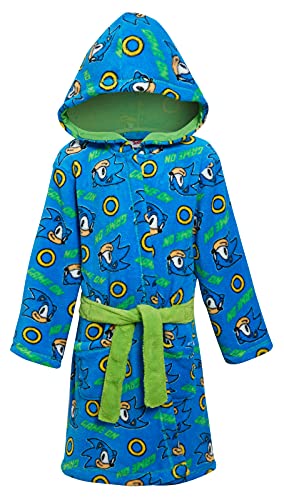 Sonic The Hedgehog Bademantel für Kinder, Sega-Spiel auf Fleece-Robe mit Kapuze, Hausmantel, blau / grün, 146 von Sonic the Hedgehog