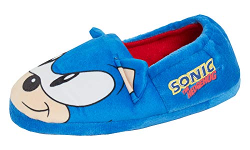 Sonic the Hedgehog Jungen warme,gefütterte Hausschuhe mit Sega 3D-Ohren,Pantoletten,Durchgängies Plateau Sandalen mit Keilabsatz 33 EU Blau von Sonic The Hedgehog