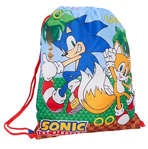 Sonic The Hedgehog Kordelzug-Tasche, Gamer-Set, PE-Turnbeutel, Jungen, Trainer, Schwimmtasche, Kinder, Schulrucksack, blau / gelb, Einheitsgröße, Beutel mit Kordelzug von Sonic The Hedgehog