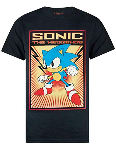 Sonic The Igel T-Shirt Herren Propaganda Retro Poster Schwarz Top M von Sonic the Hedgehog