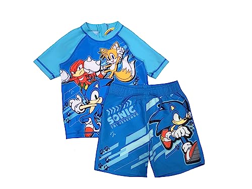 Sonic The Hedgehog, 2-teiliges Badeset für Jungen, Kurzarmshirt und Shorts, Blau, Alter 7-8 Jahre von Sonic The Hedgehog