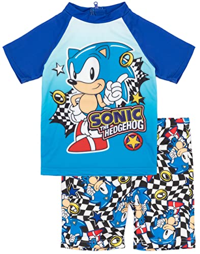 Sonic The Hedgehog Badeanzug Jungen 2 Stück Checkers T-Shirt Shorts Schwimmset - 9-10 Jahre von Sonic The Hedgehog