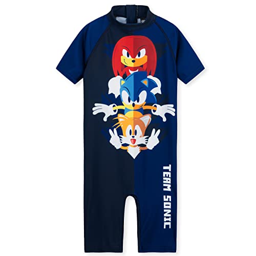 SONIC THE HEDGEHOG Badeanzug Jungen Sommerurlaub Schwimm Anzug Ganzkörper Kinder Badeanzug mit Reißverschluss Bademode fur Strand, Pool 3-10 Jahren (Dunkelblau, 3-4 Jahre) von SONIC THE HEDGEHOG
