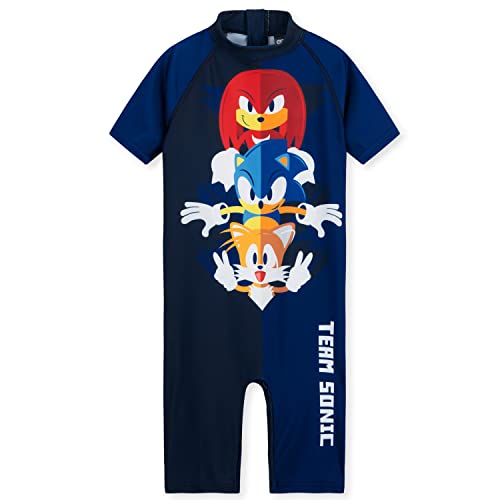 Sonic The Hedgehog Badeanzug Jungen Sommerurlaub Schwimm Anzug Ganzkörper Kinder Badeanzug mit Reißverschluss Bademode fur Strand, Pool 3-10 Jahren (Dunkelblau, 5-6 Jahre) von Sonic The Hedgehog