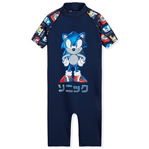 Sonic The Hedgehog Badeanzug Jungen Sommerurlaub Schwimm Anzug Ganzkörper Kinder Badeanzug mit Reißverschluss Bademode fur Strand, Pool 3-10 Jahren (Dunkelblau AOP, 9-10 Jahre) von Sonic The Hedgehog