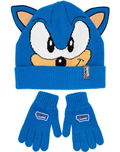 Sonic the Hedgehog Hut und Handschuhe Kinder Blaue 3D Ohren gestrickt von Sonic the Hedgehog