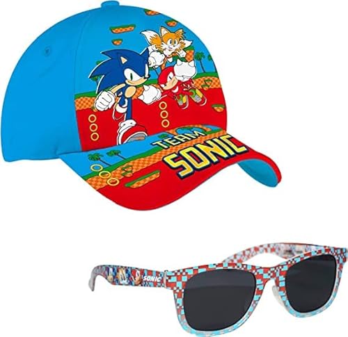 Sonic The Hedgehog Hut und Sonnenbrille, Verstellbarer Hut, Sonic Baseball Kappe, Kinder Sommermütze, UV-Schutz-Sonnenbrille - Blau von Sonic The Hedgehog