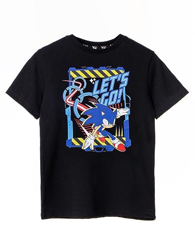 Sonic The Hedgehog Jungen Schwarzes T-Shirt | Let's Go Design mit Sonic Rings | Authentisches Sonic Merchandise | Spielspaß für Kinder von Sonic The Hedgehog