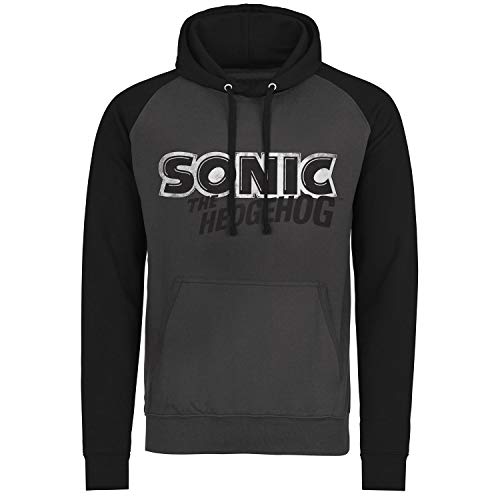 Sonic The Hedgehog Offizielles Lizenzprodukt Classic Logo Baseball Kapuzenpullover (Dark Grau - Schwarz), M von Sonic The Hedgehog