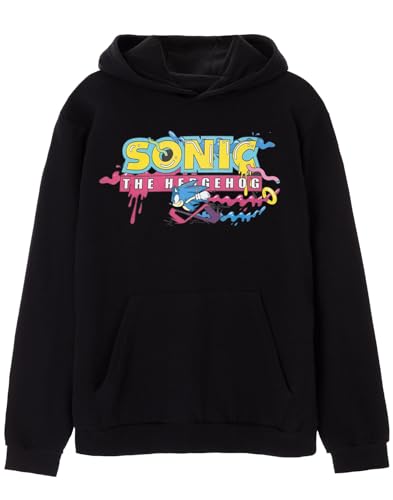 Sonic The Hedgehog Psychedelic Logo Herren Schwarzer Kapuzenpullover | Vibrant Graphic Sweatshirt - Cool & Bequem | Warmes Kapuzen-Sweatshirt für Sonic-Fans | Merchandise-Geschenk für Ihn von Sonic The Hedgehog