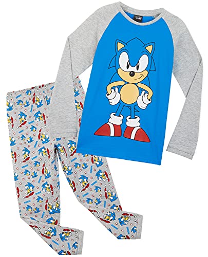 Sonic The Hedgehog Schlafanzug Jungen, Kinder Pyjama Jungen und Teenager, Geschenke für Kinder, Langarm Pyjama Set Zweiteilig, 104-164 (Blau/Grau, 7-8 Jahre) von Sonic The Hedgehog