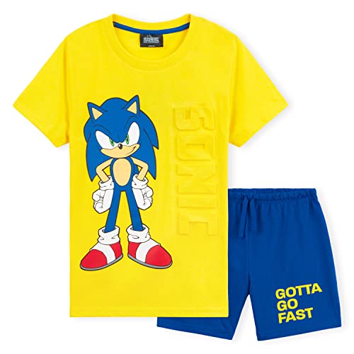 Sonic The Hedgehog Schlafanzug Sommer kurz | Pyjama-Set Baumwolle für Kinder von 4-12 Jahren|Zweiteiliger Nachtwäsche Gr. 104-152 | Schlafkleidung mit elastischem Hosenbund (Gelb/Blau, 4-5 Jahre) von Sonic The Hedgehog