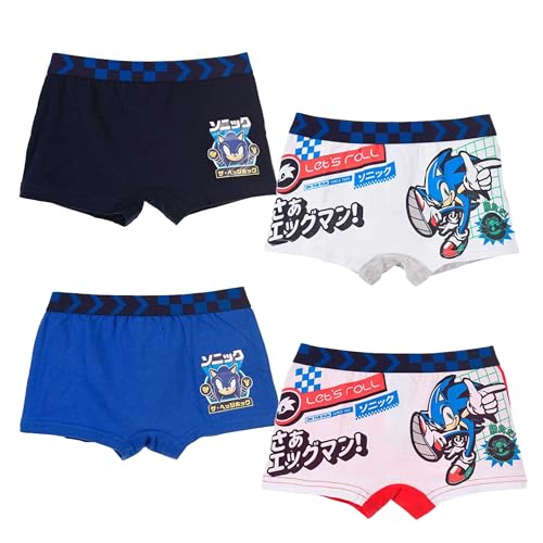 Sonic The Hedgehog Slips für Jungen, Weiche Elastische Baumwolle, Boxershorts, Kinderunterwäsche, 4er-Pack Slips für Jungen, Größe 3/4 Jahre von Sonic The Hedgehog