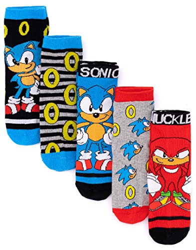 Sonic The Hedgehog Socken 5er Pack Kinder | Jungen Mädchen Knöchel Charaktere Power Ringe Mehrfarbige Schuhe | Spielzubehör Merchandise von Sonic The Hedgehog