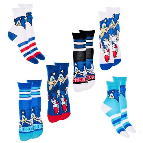 Sonic the Hedgehog Socken für Jungen, Sonic Design Set mit 6 Klassischen Socken, Größe EU 22/26 von Sonic the Hedgehog