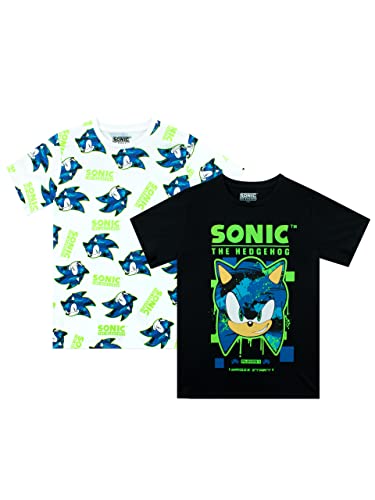 Sonic The Hedgehog T Shirts | 2 Pack Sonic Tshirt für Jungen | Baumwolle Gaming T-Shirt für Kinder Mehrfarbig 128 von Sonic The Hedgehog