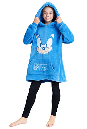 Sonic Hoodie Decke Kinder Jungen Übergröße Kuscheldecke mit Ärmeln, Warm Fleece Kapuzenpullover Teenager Tragbare Decken Hoodie Jungen (Blau) von Sonic the Hedgehog