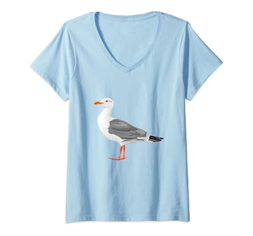 Damen Freche Möwe T-Shirt mit V-Ausschnitt von Sonne, Insel, Strand und Meer