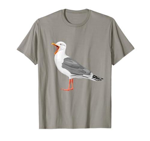 Sonne, Insel, Strand und Meer - Freche, schreiende Möwe T-Shirt für Jungen, Herren, Unisex - Grau, S - Kurzarm, Klassische Passform, Einfarbig, Sommer von Sonne, Insel, Strand und Meer