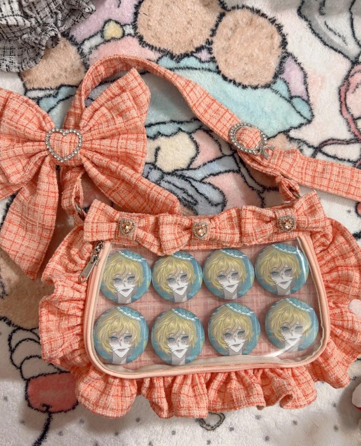 Bow Ita Bag With Removable Rhinestone | Elegant Tweed Display For Pins & Charms Crossbody Shoulder Clear Window von SonnenGlanzSchatze