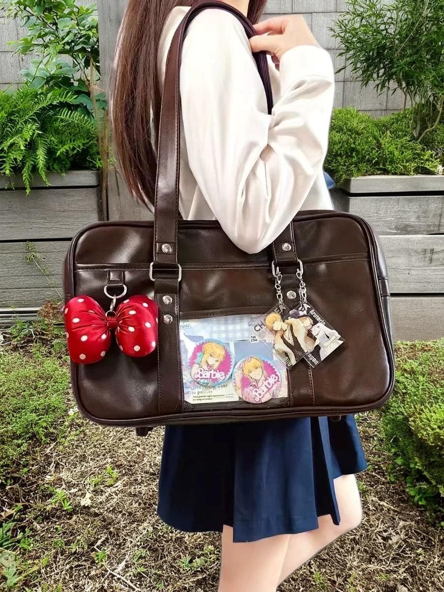 Japanese Style School Ita Bag Pu Uniform Shoulder With Clear Display Pocket, Cute Anime Charm Showcase Handbag, Medium & Large von SonnenGlanzSchatze