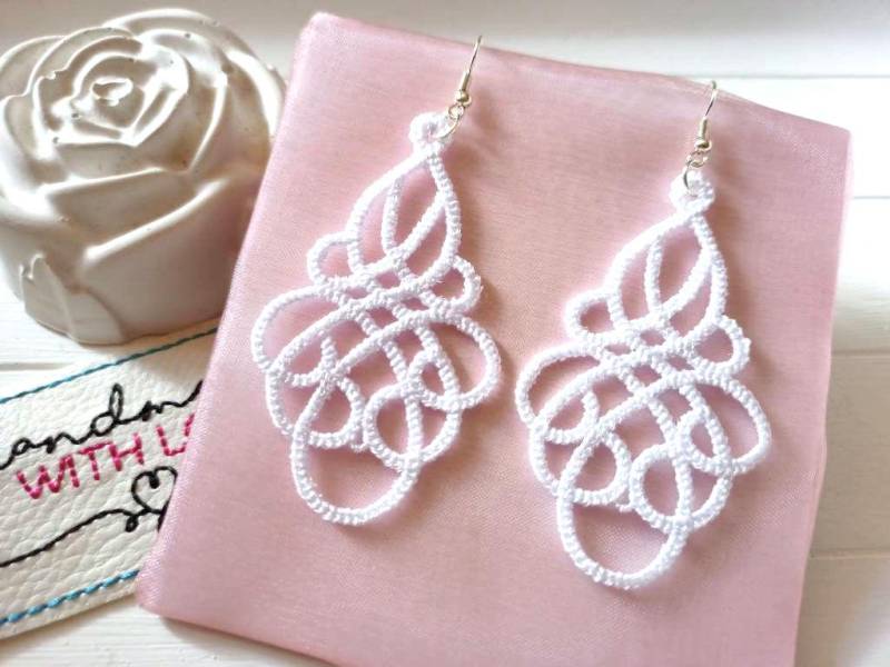 Große Weiße Spitzen Ohrringe, Leicht, Lace Boho Sommer von SonnenGlueck