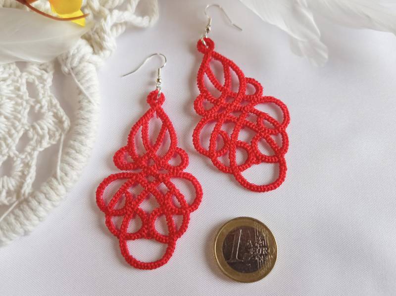 Rote Spitzenohrringe Groß Leicht, Gestickt, Lace Boho Sommer, Hängeohrringe Rote Spitzenohrringe Groß Leicht, Gestickt, Lace Boho Sommer, Hängeohrringe von SonnenGlueck