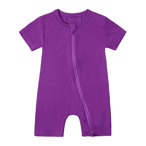 Bambus Strampler Neugeborene, Sommer Baby Kostüm mit 2 Wege Reißverschluss, Kurze Ärmel Schlafanzug Baby Overall 0-24 Monate von Sonnena
