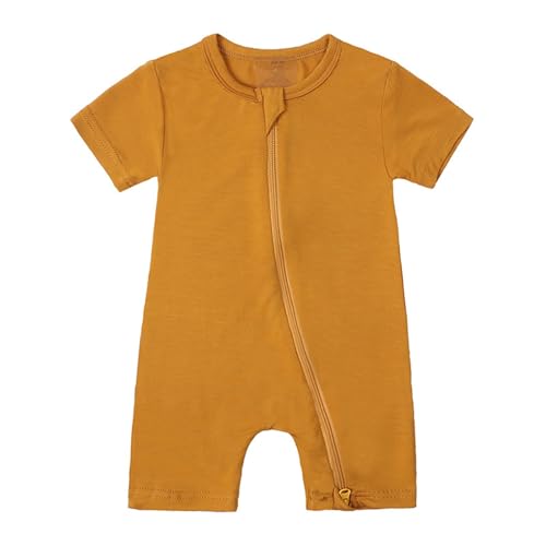Bambus Strampler Neugeborene, Sommer Baby Kostüm mit 2 Wege Reißverschluss, Kurze Ärmel Schlafanzug Baby Overall 0-24 Monate von Sonnena