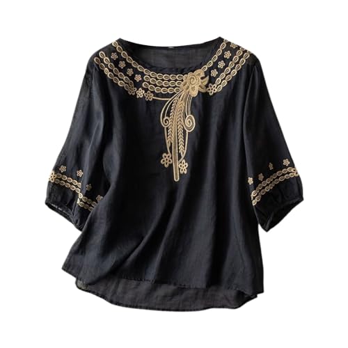Bluse Stickerei Damen Boho Bestickte Oberteile Tunika Folklore Hippie Blusen Blumenmuster Oberteil Kurzarm Lose Tops Bestickte T-Shirts für Damen von Sonnena