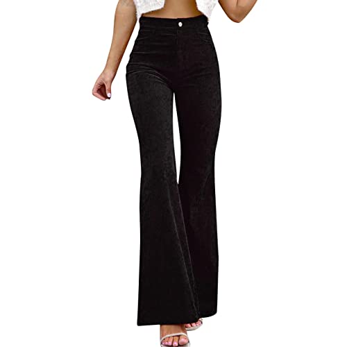 Cordhose Damen Schlaghose Bootcut High Waist Flared Hose Frauen Schwarz Slim Fit Lang Cord Pants Straight Leg Schlag Hose Stretch Boyfriend Freizeithose von Sonnena
