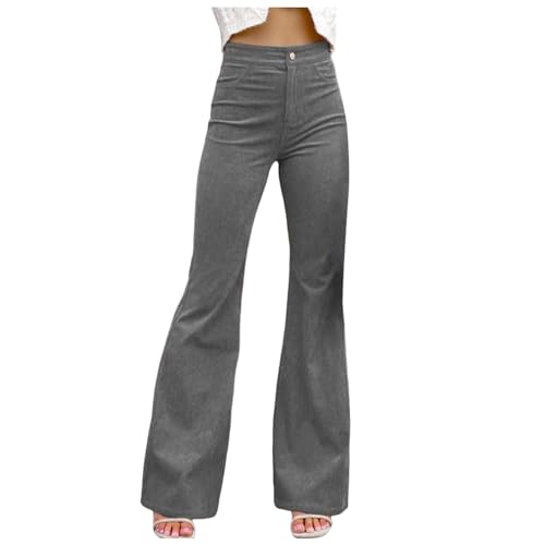 Cordhose Damen Schlaghose Bootcut High Waist Flared Hose Frauen Schwarz Slim Fit Lang Cord Pants Straight Leg Schlag Hose Stretch Boyfriend Freizeithose von Sonnena
