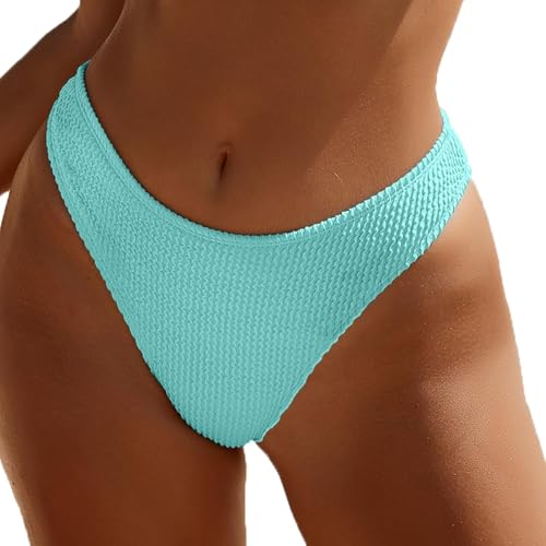 Damen-Bikini-Badehose, gerippt, hoher Schnitt, mittlere Taille, frecher Badeanzug-Unterteil High Cut Bikini Badehose Hipster Texturiertem Bikini Slip von Sonnena