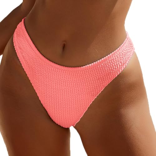 Damen-Bikini-Badehose, gerippt, hoher Schnitt, mittlere Taille, frecher Badeanzug-Unterteil High Cut Bikini Badehose Hipster Texturiertem Bikini Slip von Sonnena