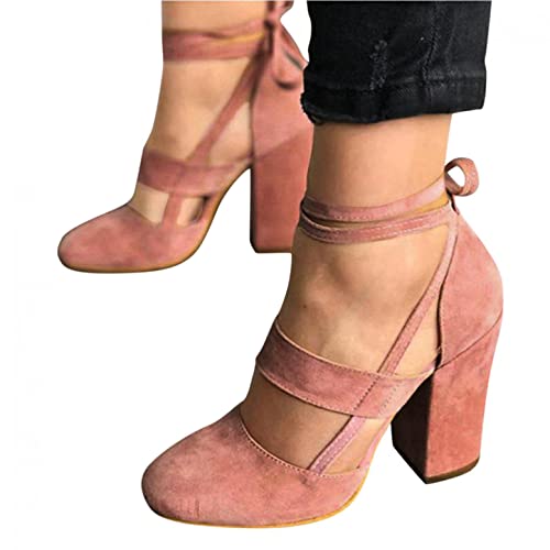 Damen Chunky High Heel Sandals Geschlossene Kreuzgurt Einzelschuhe Runde Zehe Ballerinas Retro Plattform Elegant Römersandalen Sommer Keilsandalen Riemchensandalen Spangenpumps von Sonnena